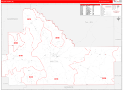 Wilcox County, AL Digital Map Red Line Style