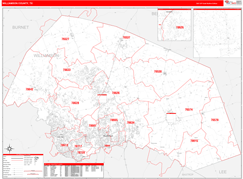 Williamson County, TX Digital Map Red Line Style