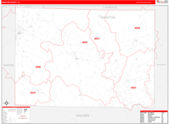 Winston County, AL Digital Map Red Line Style