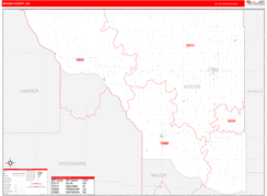 Woods County, OK Digital Map Red Line Style