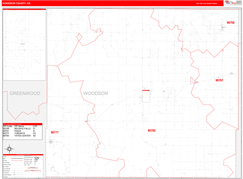 Woodson County, KS Digital Map Red Line Style