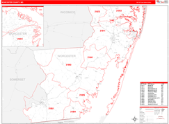 Worcester County, MD Digital Map Red Line Style