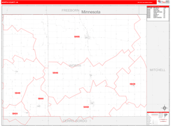 Worth County, IA Digital Map Red Line Style