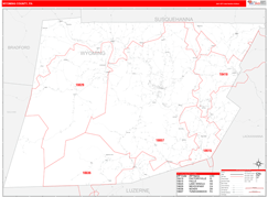 Wyoming County, PA Digital Map Red Line Style