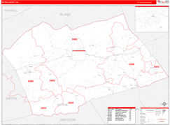 Wythe County, VA Digital Map Red Line Style