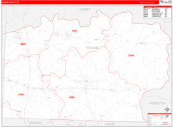 Yadkin County, NC Digital Map Red Line Style