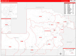 Yamhill County, OR Digital Map Red Line Style