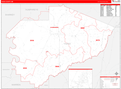 Yazoo County, MS Digital Map Red Line Style