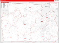 York County, SC Digital Map Red Line Style