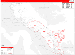 York County, VA Digital Map Red Line Style