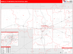 Amarillo Metro Area Digital Map Red Line Style