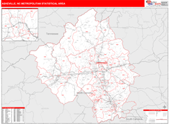Asheville Metro Area Digital Map Red Line Style
