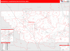 Bakersfield Metro Area Digital Map Red Line Style