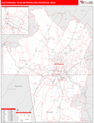 Chattanooga Metro Area Digital Map Red Line Style