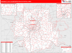 Cincinnati Metro Area Digital Map Red Line Style