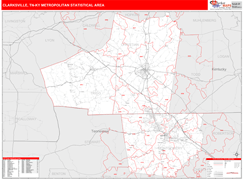 Clarksville Metro Area Digital Map Red Line Style