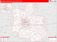 Columbus Metro Area Digital Map Red Line Style