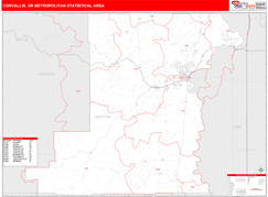 Corvallis Metro Area Digital Map Red Line Style
