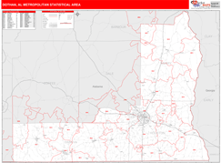 Dothan Metro Area Digital Map Red Line Style