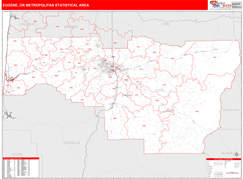 Eugene Metro Area Digital Map Red Line Style
