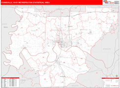 Evansville Metro Area Digital Map Red Line Style