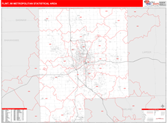 Flint Metro Area Digital Map Red Line Style