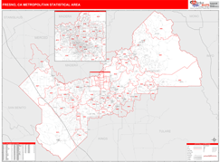Fresno Metro Area Digital Map Red Line Style