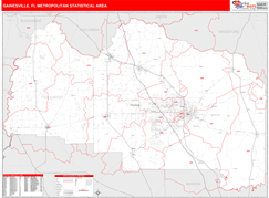 Gainesville Metro Area Digital Map Red Line Style