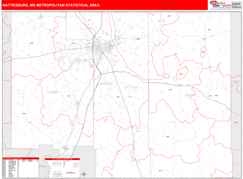 Hattiesburg Metro Area Digital Map Red Line Style