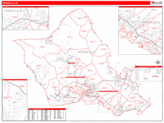 Honolulu Metro Area Digital Map Red Line Style