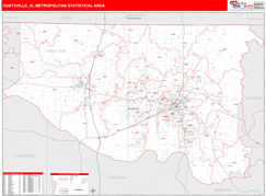 Huntsville Metro Area Digital Map Red Line Style