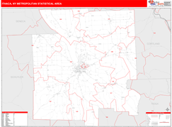 Ithaca Metro Area Digital Map Red Line Style