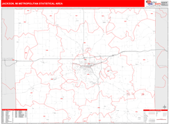 Jackson Metro Area Digital Map Red Line Style