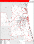 Jacksonville Metro Area Digital Map Red Line Style