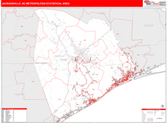 Jacksonville Metro Area Digital Map Red Line Style