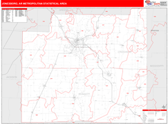 Jonesboro Metro Area Digital Map Red Line Style