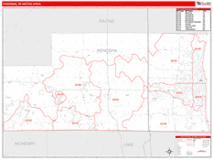 Kenosha Metro Area Digital Map Red Line Style