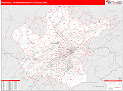 Knoxville Metro Area Digital Map Red Line Style