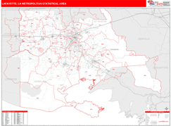 Lafayette Metro Area Digital Map Red Line Style