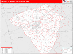 Lancaster Metro Area Digital Map Red Line Style