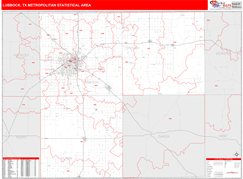 Lubbock Metro Area Digital Map Red Line Style