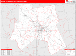 Macon Metro Area Digital Map Red Line Style