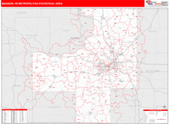 Madison Metro Area Digital Map Red Line Style