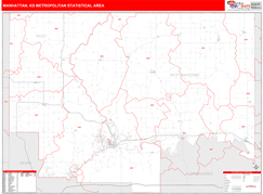 Manhattan Metro Area Digital Map Red Line Style