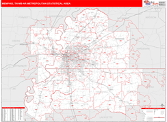 Memphis Metro Area Digital Map Red Line Style