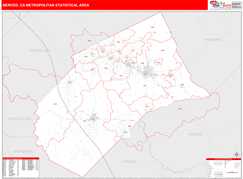Merced Metro Area Digital Map Red Line Style