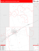 Midland Metro Area Digital Map Red Line Style