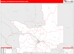 Missoula Metro Area Digital Map Red Line Style