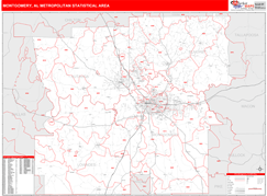 Montgomery Metro Area Digital Map Red Line Style