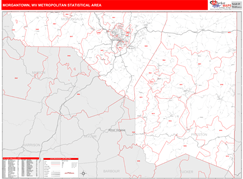 Morgantown Metro Area Digital Map Red Line Style